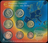 SPAIN: Euro coin set (2000) composed of 1 Cent to 2 Euro. Inside official blister. Brilliant Uncirculated.