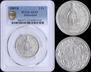 SWITZERLAND: 2 Francs (1905 B) in silver (0,835) with standing Helvetia with lance and shield within star border. Value and date within wreath. Inside...