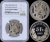 SWITZERLAND: 5 Francs (1982) in copper-nickel commemorating the 100th anniversary of Gotthard Railway with value and date above sprigs. Stylized desig...
