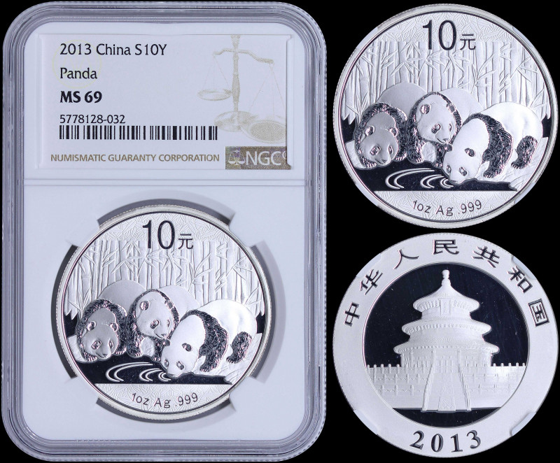 CHINA / PEOPLES REPUBLIC: 10 Yuan (2013) in silver (0,999) from Panda series wit...