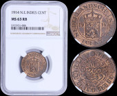 NETHERLANDS EAST INDIES: 1 Cent (1914) in bronze with crowned Arms divide date within circle. Inscription and value within circle on reverse. Inside s...