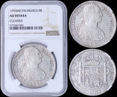 MEXICO: 8 Reales (1793MO FM) in silver (0,896) with laurete bust of Charles IIII facing right. Crowned shield flanked by pillars with banner on revers...