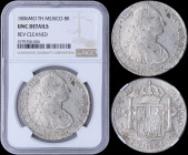 MEXICO: 8 Reales (1806Mo TH) in silver (0,896) with laurete bust of Charles IIII facing right. Crowned shield flanked by pillars with banner on revers...
