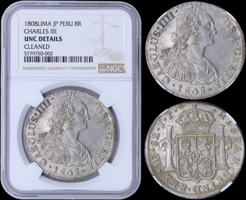 PERU: 8 Reales (1808LIMAE JP) in silver (0,896) with laurete bust of Charles III...
