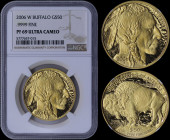 USA: 50 Dollars (2006 W) in gold (0,999) with Indians head facing right. American Buffalo (Bison) standing facing left on reverse. Designed by James E...