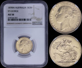 AUSTRALIA: 1 Sovereign (1878 M) in gold (0,917) with head of Queen Victoria facing left. King George slaying the dragon on reverse. Inside slab by NGC...