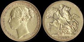 AUSTRALIA: 1 Sovereign (1883 M) in gold (0,917) with head of Queen Victoria facing left. St George slaying the dragon on reverse. Cleaned, small strik...