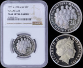 AUSTRALIA: 20 Cents (2003) in silver (0,999) with head of Queen Elizabeth II facing right. Group of Australian Volunteers on reverse. Inside slab by N...