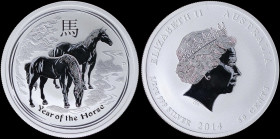 AUSTRALIA: 50 Cents (2014 P) in silver (0,999) commemorating the Year of the Horse with head of Queen Elizabeth II facing right. Two horses standind, ...