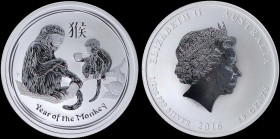 AUSTRALIA: 50 Cents (2016 P) in silver (0,999) commemorating the Year of the Monkey with head of Queen Elizabeth II facing right. Parent and child mon...