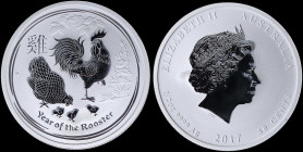 AUSTRALIA: 50 Cents (2017 P) in silver (0,999) commemorating the Year of the Rooster with head of Queen Elizabeth II facing right. Roosters family on ...