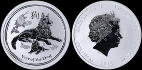 AUSTRALIA: 50 Cents (2018 P) in silver (0,999) commemorating the Year of the Dog with head of Queen Elizabeth II facing right. Parent and child german...
