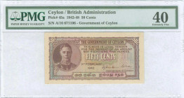 CEYLON: 50 Cents (1.2.1942) in lilac and multicolor with portrait of King George VI at left. S/N: "A/16 671106". Printed in India. Inside holder by PM...