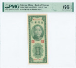 CHINA / TAIWAN: 1 Yuan (1954) in deep green on light green unpt with portrait of SYS at upper center. S/N: "W 001241 H". Printed by PFBT. Inside holde...