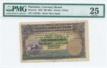 PALESTINE: 500 Mils (20.4.1939) in purple on green unpt with Rachels Tomb near Bethlehem at lower left. S/N: "J 149783". WMK: Olive sprig. Printed by ...