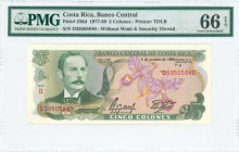 COSTA RICA: 5 Colones (4.10.1989) in deep green and lilac on multicolor unpt with Rafael Yglesias Castro at left. S/N: "D 59505840". Printed by TDLR. ...