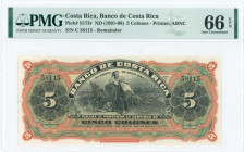 COSTA RICA: Remainder of 5 Colones (ND 8.1.1908) in black on red, brown and green unpt. Seated woman with farm and factory behind at center. S/N: "C 5...