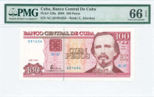 CUBA: 100 Pesos (2004) in multicolor with Carlos Manuel de Cespedes at right. S/N: "AC-20 091654". WMK: Celia Sanchez Manduley. Printed by IDS (withou...