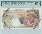 GUADELOUPE: Specimen of 1000 Francs (ND 1947-49) in multicolor with two women at right. S/N: "O.000 00000". Four black diagonal ovpts "SPECIMEN" at co...