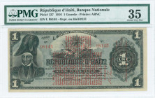 HAITI: 1 Gourde (1916) provisional issue, ovpt on Haiti #131. S/N: "L 98145". Printed by ABNC. Inside holder by PMG "Choice Very Fine 35". (Pick 137).
