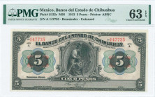 MEXICO: Remainder of 5 Pesos (Law 12.12.1913) in black on multicolor unpt with miner with drill at center. S/N: "A 147735". Printed by ABNC. Inside ho...