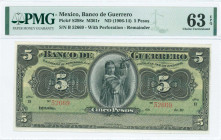 MEXICO: Remainder of 5 Pesos (ND 1906-14) in black on green unpt with young girl with fruit basket at center. S/N: "B 52669". Perforation "AMORTIZADO"...