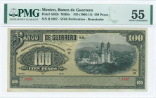 MEXICO: Remainder of 100 Pesos (ND 1906-14) in black on brown unpt with Cathedral of Taxco at center right. S/N: "B 3307". Perforation "AMORTIZADO". P...
