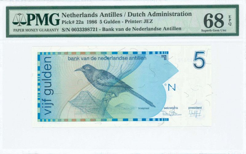 NETHERLANDS ANTILLES: 5 Gulden (31.3.1986) in dark blue on multicolor unpt with ...