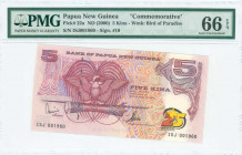 PAPUA NEW GUINEA: 5 Kina (ND 2000) commemorating the 25th anniversary of the Bank in violet and purple on mutlicolor unpt with stylized Bird of Paradi...
