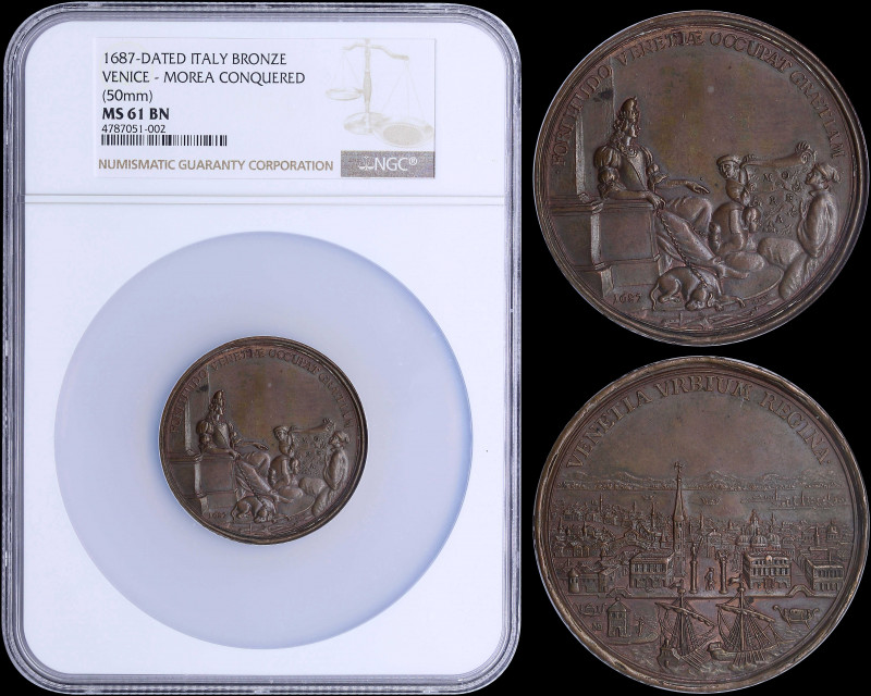 ITALY: Bronze medal (1687) commemorating the Victory over the Ottoman Empire in ...