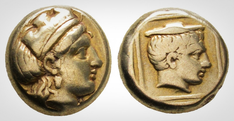 Greek
Lesbos, Mytilene. (Circa 412-378 BC). 
EL Hekte. (10,1 mm, 2.54 g)
Head of...
