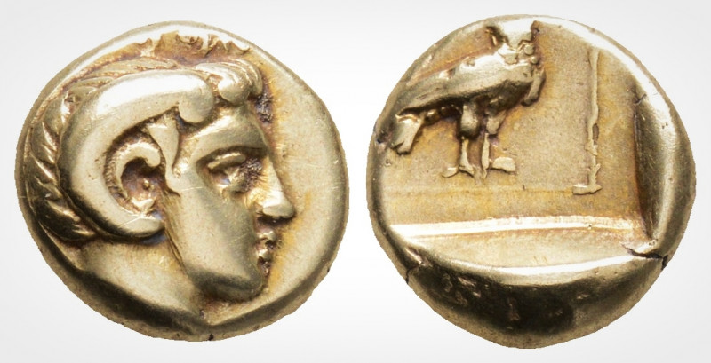 Greek
Lesbos, Mytilene. (Circa 377-326 BC) 
EL Hekte (10,09 mm 2,51 g.)
Head of ...