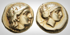 Greek
Lesbos. Mytilene. (Circa 377-326 BC). 
EL Hekte (10.12 mm, 2.50 g,) 
Laureate head of Apollo to right. / Head of Artemis to right, her hair in s...