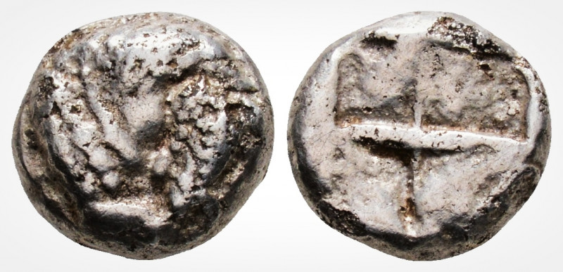 Mysia.Lamsakos. Pale (Circa 500-450 BC) 
EL Hekte (10,1 mm 2,30 g.)
Forepart of ...