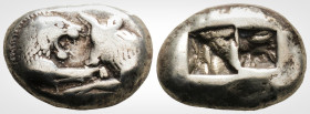 Greek
KINGS of LYDIA. Kroisos. (Circa 564/53-550/39 BC)
AR Stater (21.mm, 10.5 g).
Sardes mint. Confronted foreparts of lion and bull / Two incuse ...