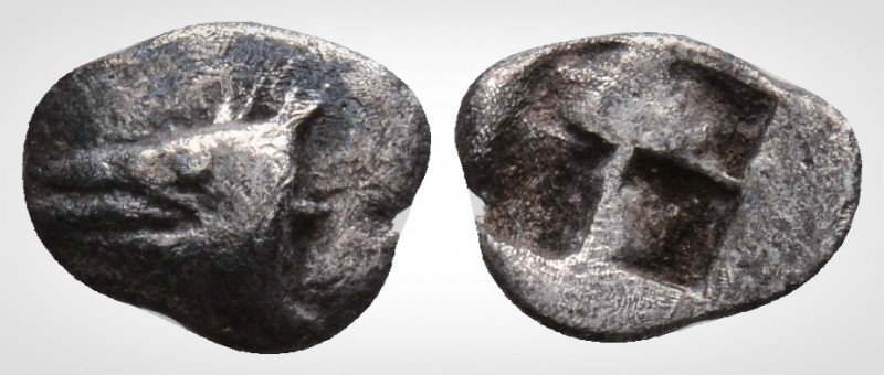 Greek
Mysia, Kyzikos (Circa 600-550 BC) 
AR Hemiobol. (8.8.mm, 0,34 g).
Tunny he...