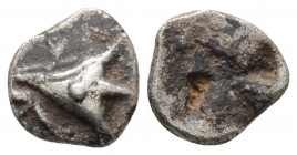 Mysia, Kyzikos. (Circa 550 BC.)
AR Hemiobol (8,9mm, 0.46 g)
Tunny head left, with fish in mouth /. Quadripartite incuse square. Von Fritze II -; SNG...