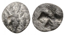 Greek
Mysia. Kyzikos. (Circa 550-500 BC).AR Hemiobol ( 8.5 mm, 0.37 g). Obv Facing stag's head between two tunnies swimming upwards. Rev. Quadriparti...
