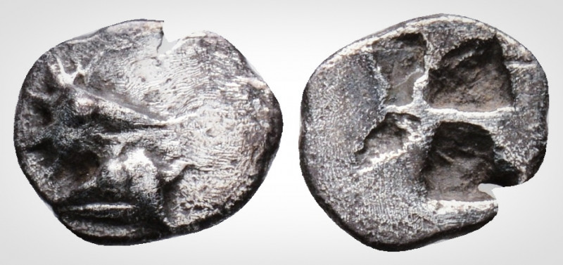 Greek
Mysia, Kyzikos. (Circa 500 BC). AR Hemiobol (9.1mm, 0.42 g). Heads of two ...