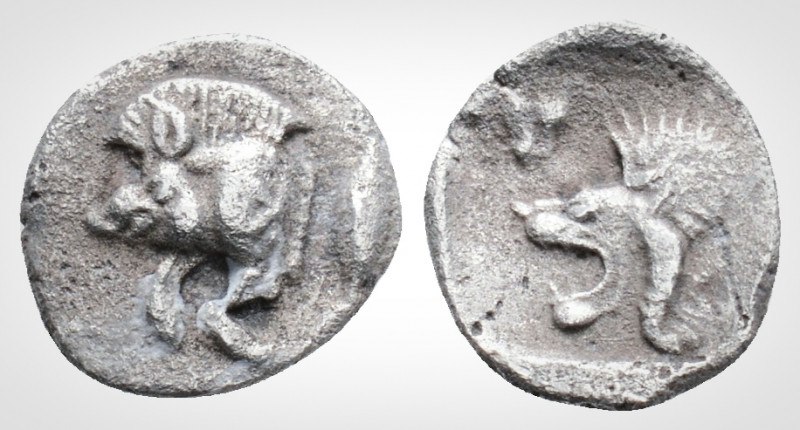 Greek
Mysia, Kyzikos. (Circa 450-400 BC.) 
AR Hemiobol (8,9 mm, 0,37g.).
Forepar...
