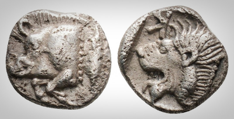 Greek
Mysia. Kyzikos. (Circa 450-400 BC). 
AR Obol . (9.3 mm, 0,77g.).
Forepart ...