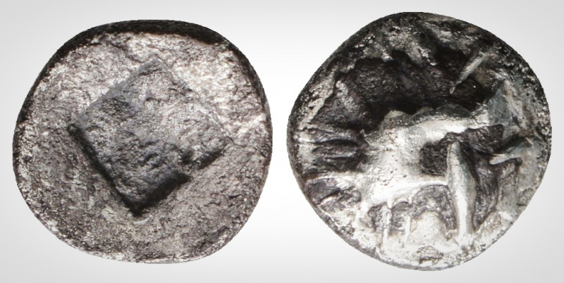 Greek
Mysia, Kyzikos (Circa 550-480 BC). 
AR obol (9,8 mm, 0,22g.).
Head of boar...