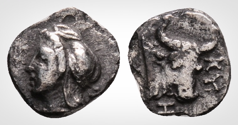 Greek
Mysia, Kyzikos (Circa 550-480 BC). AR Hemiobol (8 mm, 0,32g.).
Obv: Head o...