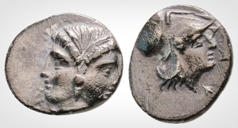 Greek
MYSIA. Lampsakos (Circa 500-450 BC). 
AR Diobol (12.1 mm, 1,2 g.)
Janiform...