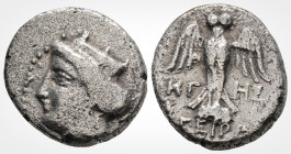 Greek
Pontos. Amisos as Peiraieos. (Circa 400-300 BC ) 
AR Drachm (18.4 mm, 5.4 g.)
Magistrate ΗΓΗΣ(ΑΓ)
head of Hera left, wearing stephane, earring, ...