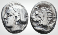 Greek
Mysia. Kyzikos. (Circa 390-341 BC)
AR Drachm. (14.2 mm, 3.17g.)
ΣΩTEIPA Head of Kore Soteira left, hair in sphendone covered with a veil, wearin...