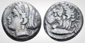 Greek
Mysia. Kyzikos. (Circa 390-341 BC). 
AR Drachm. (13.4 mm, 3.18 g.)
 ΣΩTEIPA Head of Kore Soteira left, hair in sphendone covered with a veil, we...