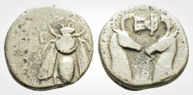 Greek
Ionia, Ephesos (Circa 390-325 BC)
AR Diobol (10.5 mm, 0.93 g.) 
Bee with straight wings. / Two confronted stag’s heads. SNG Copenhagen 242-3; SN...