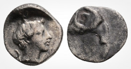 Greek
TROAS, Kebren. (Circa 387-310 BC ). 
AR Diobol (8.3 mm, 0.40 g.) 
Ram’s head right. / Youthful male head right. SNG Ashmolean –; SNG Copenhagen ...