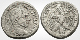 Roman Provincial
SYRIA. Seleucis and Pieria. Emesa. Macrinus (217-218). 
Tetradrachm (25.4 mm 13.9 g)
Obv: AYT K M OΠ CE MAKPINOC CEB.
Laureate head r...